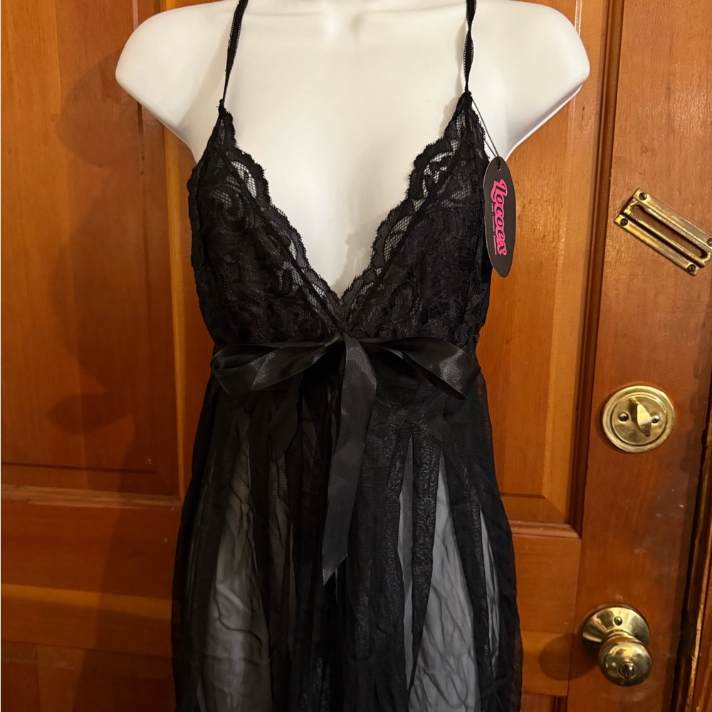 Rene Rofe Sheer Black Lace Chemise